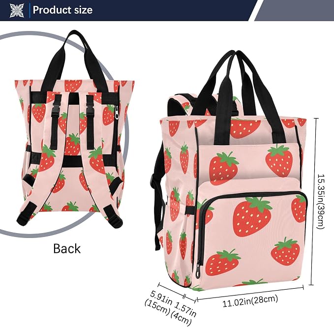 Custom Name Strawberry Simple Pink Diaper Bag for Mom Dad Gift