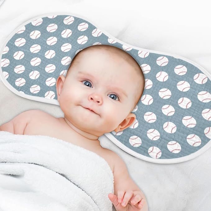 Baby Muslin Burp Cloths Set of 1 Baseball Blue Muslin Washcloths American Sport Championship Patch Sports Milk Spit Up Rags Soft Newborn Towel for Unisex Boys and Girls, 22 x 11 Inch