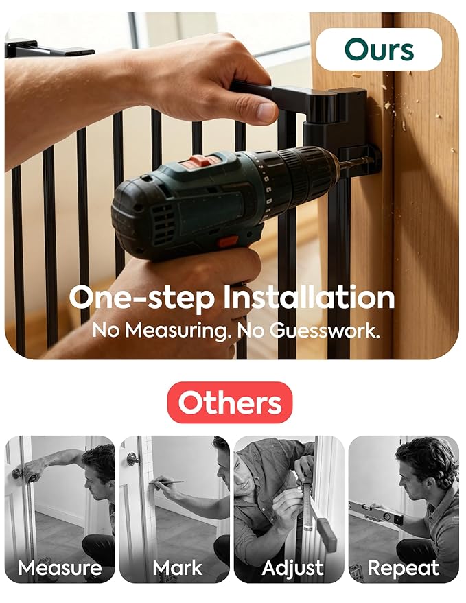 Babelio Removable & No Bottom Bar Baby Gate, 35.5-55" Hardware Mounted (Drill Needed)| Wide Walk-Thru| Auto-Close Safety Dog/Pet Gate for Stairs & Doorways (Black, 35.5-55" W, 30" H)