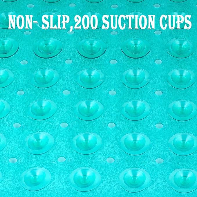 YINENN Bath and Shower Safety Mats 40x16 inch, Non Slip with Suction Cups for Bathroom Stall and Tub Floor, Extra Large and Machine Washable, Drain Holes Keep Bathtub Clean, Green