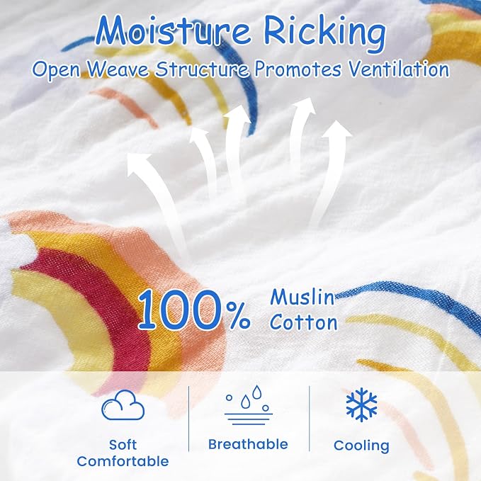 david's kids Muslin Cotton Baby Sleep Sack 12-18 Months, 2 Pack 100% Cotton Sleeping Bag for Summer, TOG 0.5 Baby Wearable Blankets with 2-Way Zipper, Soft Sleep Sacks for Newborn Infant, Rainbow