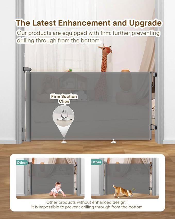Retractable Baby Gate for Stairs ??34" Height, Expands up to 71" Width, Safety Gate for Infants, Toddlers, Dogs & Pets, Easy Install, Gray Puppy Gate for Indoor & Outdoor Use, Gray