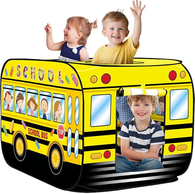Dolanus School Bus Truck Play Tent Pop up for Kids Age 3, Playhouse Toys for 3 4 5 Kid Years Old Toddlers Boys Girls, Indoor Outdoor School Bus Toy, Birthday Gifts for 3+ Year Old Baby
