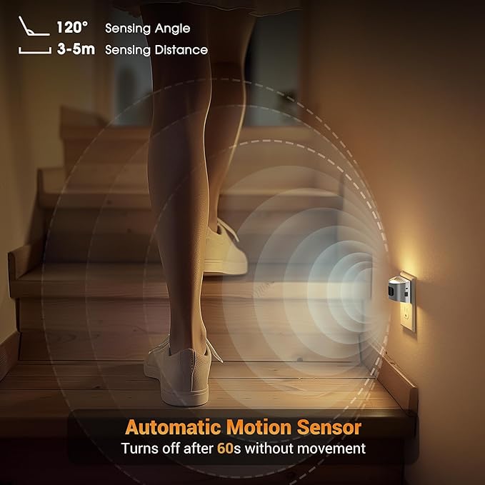 JandCase Motion Sensor Night Light, Night Lights Plug into Wall, Dusk to Dawn Sensor Nightlight with Motion Activated, 30/60/100lm Brightness Dimmable, 3000K Warm White, for Kids Bedroom Hallway