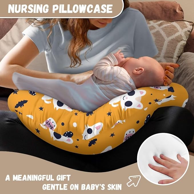 Cat Mushroom Nursing Pillow Detachable Newborn Original Breastfeeding Slipcover Case and Positioner Breathable Head Support Protector Cushion Essential with Hidden Zipper Propping Baby