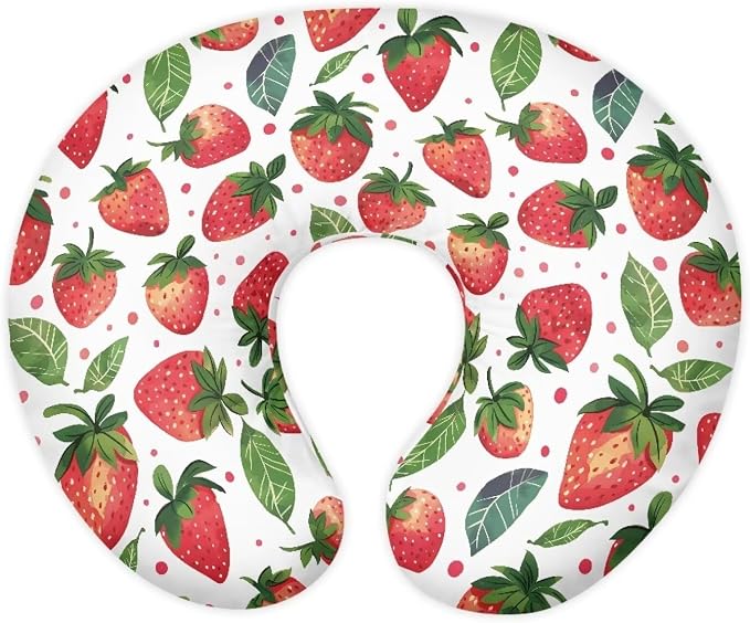 Nursing Pillow Cover Stretchy，Cotton Blend，Fits The Original Support for Breastfeeding，Lots of Strawberries,for Breastfeeding and Bottle Feeding