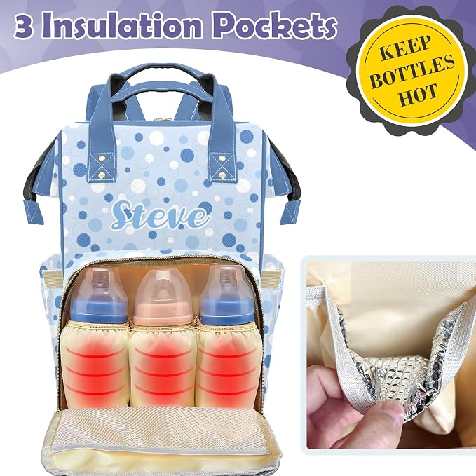 Cute Elephant Large Personalized Diaper Bag Backpack for Baby Boy with Name, Thermal Pockets, Waterproof Custom Baby Bags for Boys, Multi-functional Customized Nappy Bag Mom Travel Daypack