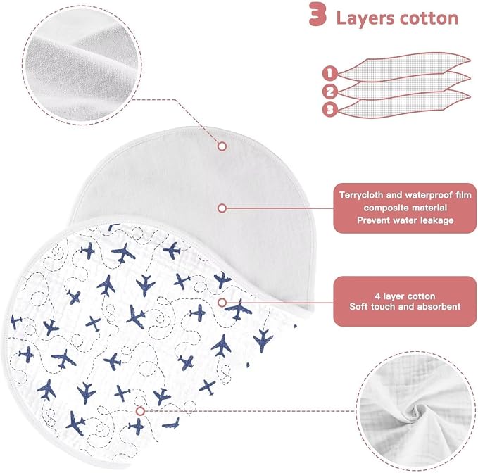Baby Muslin Burp Cloths Set of 1 Blue Airplanes Muslin Washcloths Air Plane Transportation Sky White Milk Spit Up Rags Newborn Towel Burp Cloth Bib for Unisex Boys and Girls, 22 x 11 Inch