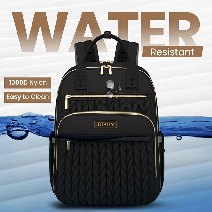 Jubily Diaper Bag Backpack, 30L Travel Backpack for Women, Waterproof Bag with 5 Compartments, 20 Pockets, Laptop & iPad Slots, Portable Changing Pad, Baby Essentials Organizer (Black)