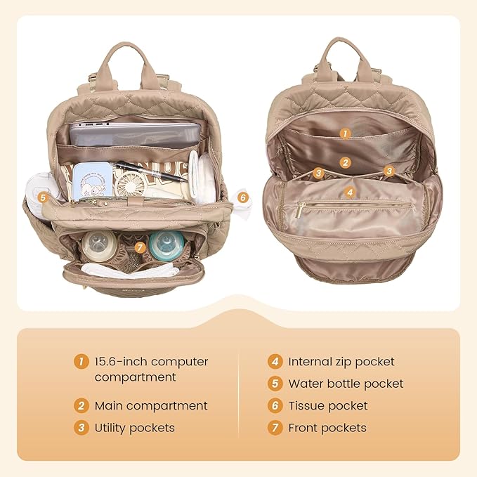 LOVEVOOK Diaper Bag Backpack,Puffer Quilted Baby Diaper Bag with Insulated Pockets,Travel Diaper Backpack for Boys Girls with Changing Pad,Water-Resistant Baby Bag for Mom Dad,Khaki