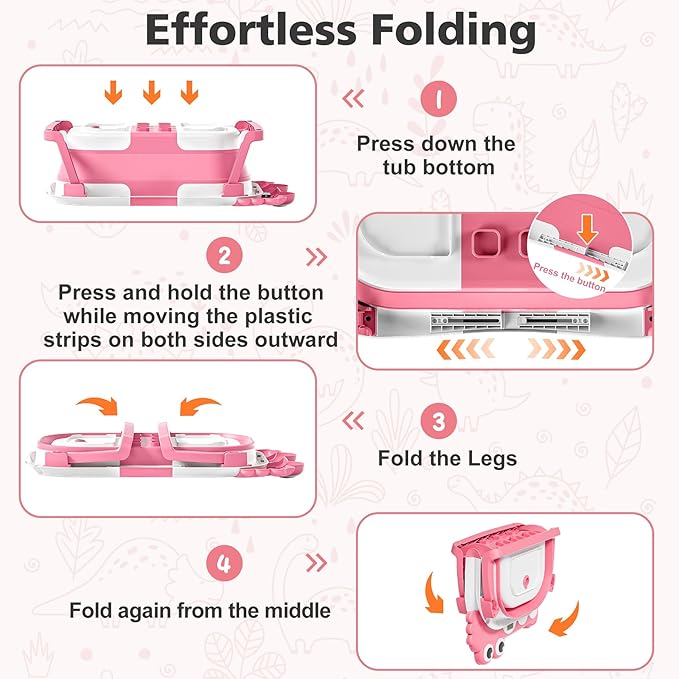 Collapsible Baby Bathtub for Newborns with Thermometer and Soft Floating Cushion Portable and Foldable Travel Baby Girl Bath Tub for Infants to Toddler 0-36 Month (Pink)