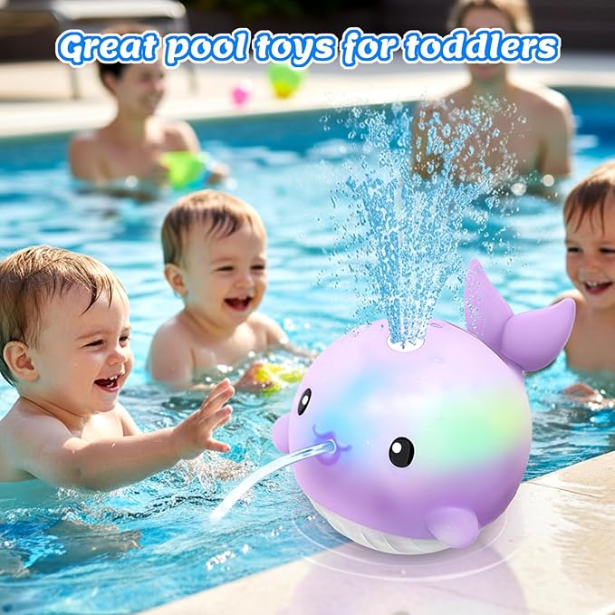 Baby Bath Toys, Rechargeable Bath Toys for Kids Ages 1-3 & 6-12 Months with 3 Hours Non-Stop Fun, Dual Sprinkler, 3 Modes Light Up, Toddler Birthday/Christmas Water Table BathTubs Pool Toys,Purple
