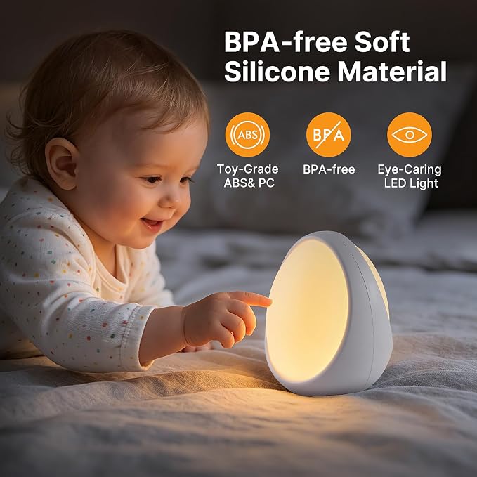 Gelielim Baby Egg Night Light, Nursery Night Light for Kids, 8 Colors Changing Mode, BPA Free Silicone Rechargeable Night Lamp for Breastfeeding, Stepless Dimming, Eye Caring, 1h Timer & Touch Control