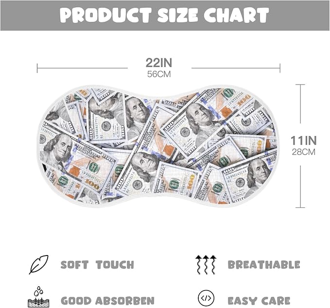 Muslin Burp Cloths for Baby Boys and Girls - 4-Pack Ultra Absorbent Money Hundred Dollar Bill Muslin Washcloths, Newborn Towel, Milk Spit Up Rags, Burp Cloth Bib for Unisex, 22 x 11 Inch