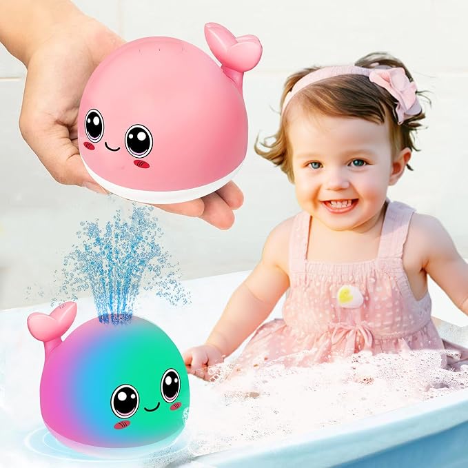 TFS TOP·FANS Bath Toy Baby Girl Gift: Pink Whale for 6-12 Months Old Infant Girl Light Up Fountain Bathtub Water Toys 3 4 5 7 8 9 10 15 Birthday Shower Gifts 18-24 Newborn Essentials Stuff Accessories