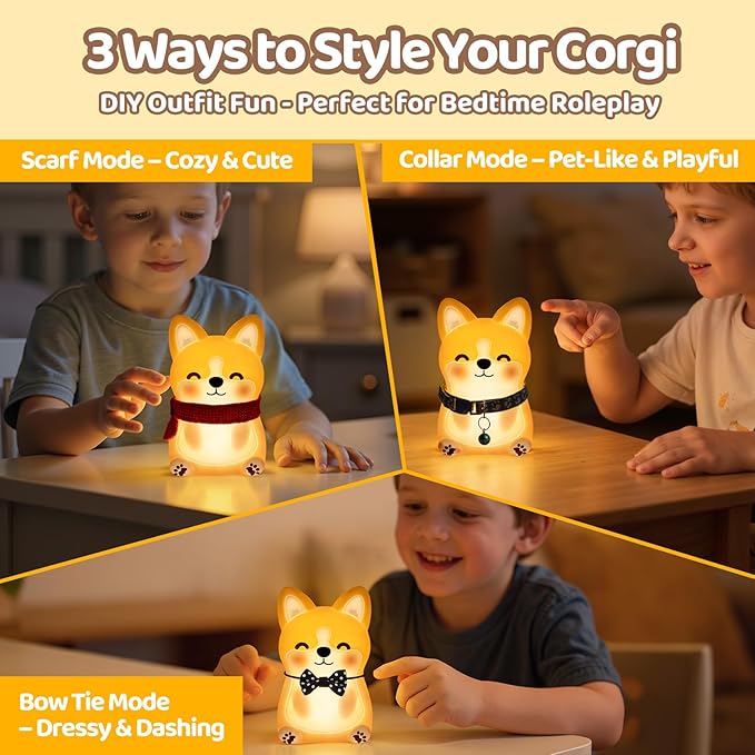 Mewaii BPA-Free Siliconeä¸?Huggwaii Corgi Dog Night Light for Kids, 3 Brightness Levels Nursery Dog Lamp, 30 Min Timer&Rechargeable Cute Puppy Kids Night Light for Bedroom Decor,Corgi Gifts for Boys