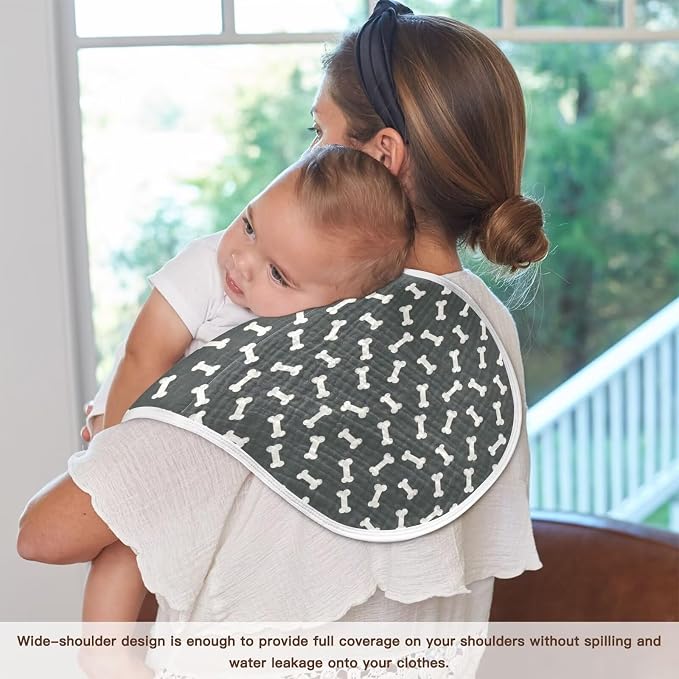Dog Bone Themed Baby Muslin Burp Cloths Set of 4 Black and White Muslin Washcloths Doodle Food Bones Milk Spit Up Rags Newborn Towel Burp Cloth Bib for Unisex Boys and Girls, 22 x 11 Inch