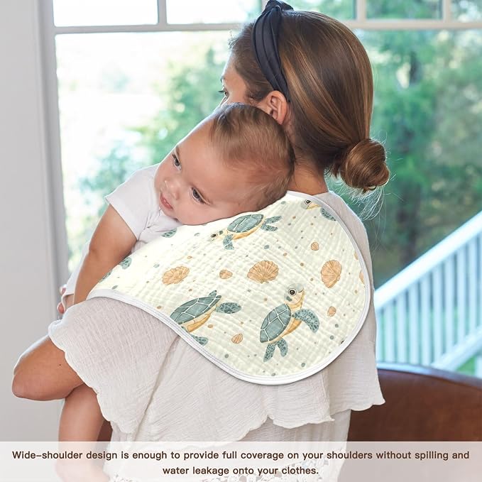 vvfelixl Muslin Burp Cloths Cartoon Cute Sea Turtle Baby Washcloths for Baby Girl Boys 2 Pack