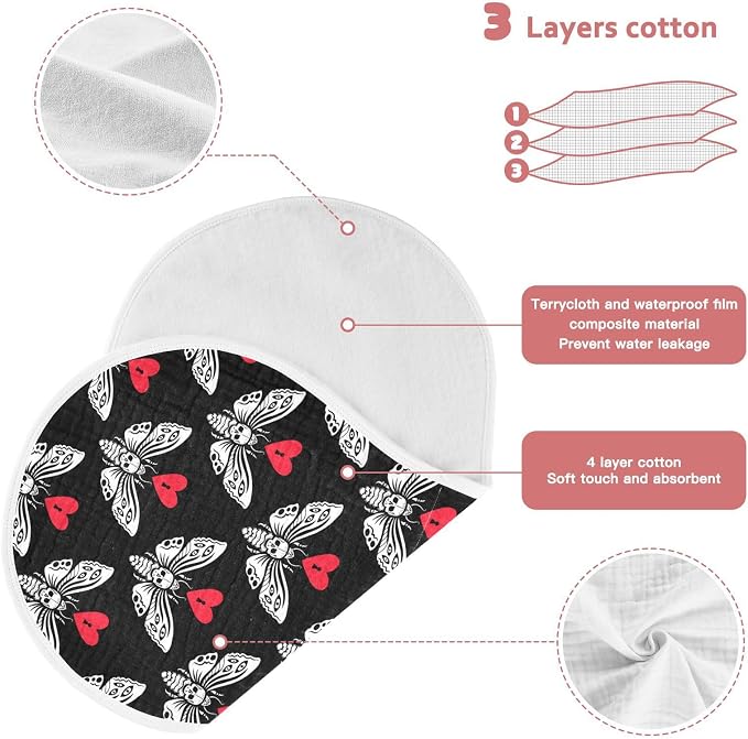 Muslin Baby Burp Cloths Set of 1, Soft Gothic Skull Moth Absorbent Muslin Washcloths, Bibs, Face Towel for Newborn Boys Girls, 22 x 11 Inch