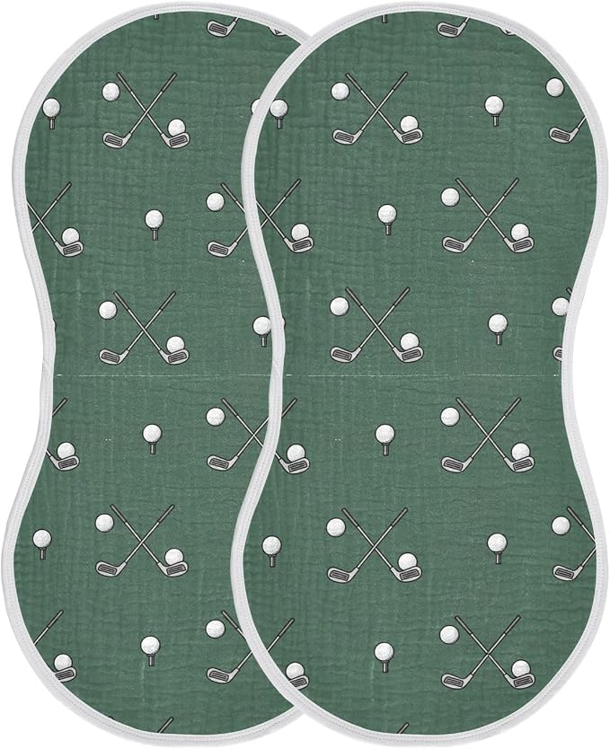 2 Pack Muslin Burp Cloths Golf Green Print Cotton Baby Burp Cloths Ultra Absorbent Burping Cloth Soft Spit Up Rags for Newborn Must Haves, Large 22" x 11"