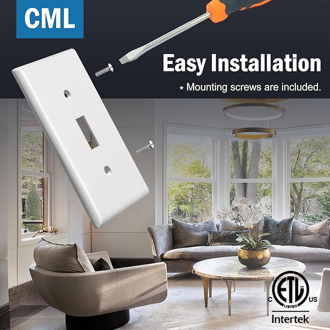 CML Jumbo Toggle Light Switch Plate Covers, 6 Pack Oversized Electrical Wall Plates, 1-Gang White Switch Plates, Over-Size 3.5??x 5.5?? Impact Resistant, ETL Listed