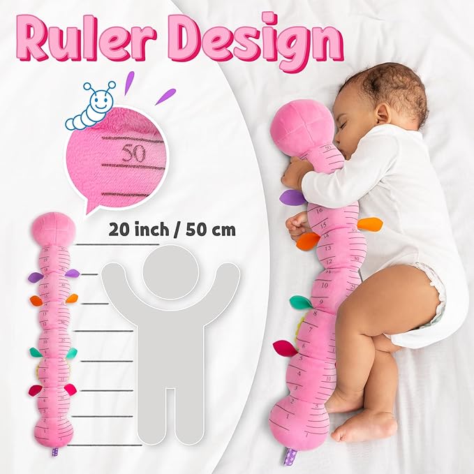 LIGHTDESIRE Baby Toys Musical Caterpillar,Infant Stuffed Animal Toy with Crinkle and Rattles,Soft Sensory Toys with Textures for Tummy Time Newborn Boys Girls 0 3 6 12 Months(Pink)