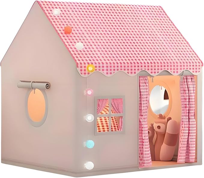 Large Kids Tent Kids Play Tent Toy hut Castle Game House Indoor and Outdoor Play House with Shining Stars Light Girls Birthday Present Party Decoration Secret Base Pink