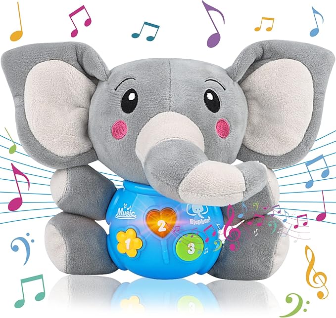 Plush Musical Baby Toys，Cute Elephant Toys for 3-6-12 Months Boys & Girls, Cute Stuffed Animal Infants Baby Toyï¼?Elephant Baby Stuff，Toys for Infants 0-6 Months