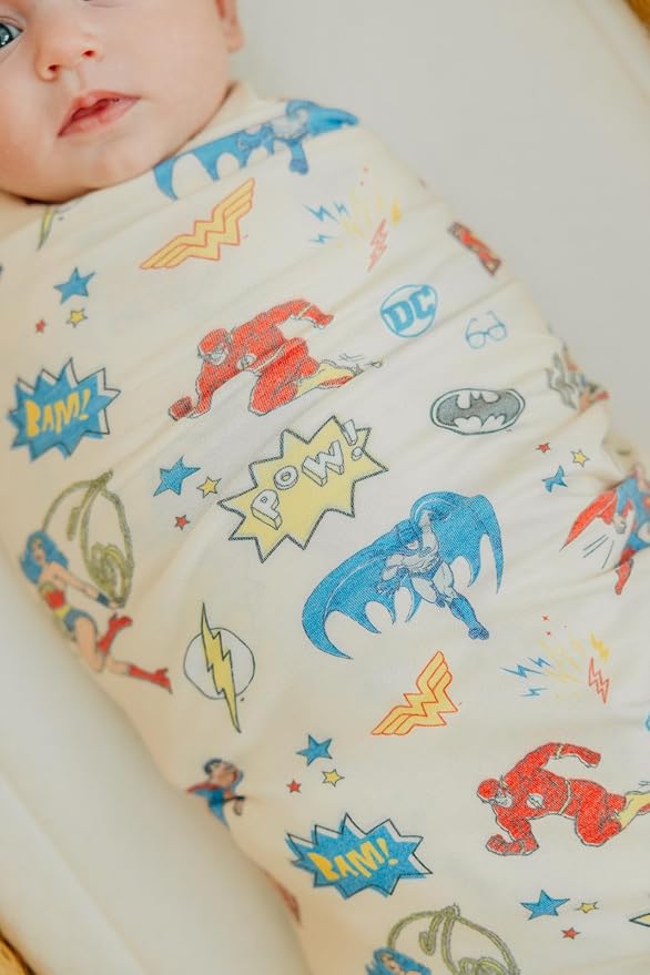 Copper Pearl Swaddle Blankets for Newborns | Soft Stretchy Receiving Blankets for Boys and Girls | Large 46 x 46 Inch Baby Blankets | Lightweight and Breathable Swaddles | Justice League