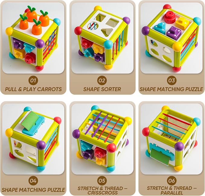 Montessori Activity Cube Toys for Toddlers, Sensory Carrot Shape Blocks and Educational Early Development Toy for Baby 1-3, Developmental Infant 1st Birthday Gifts.