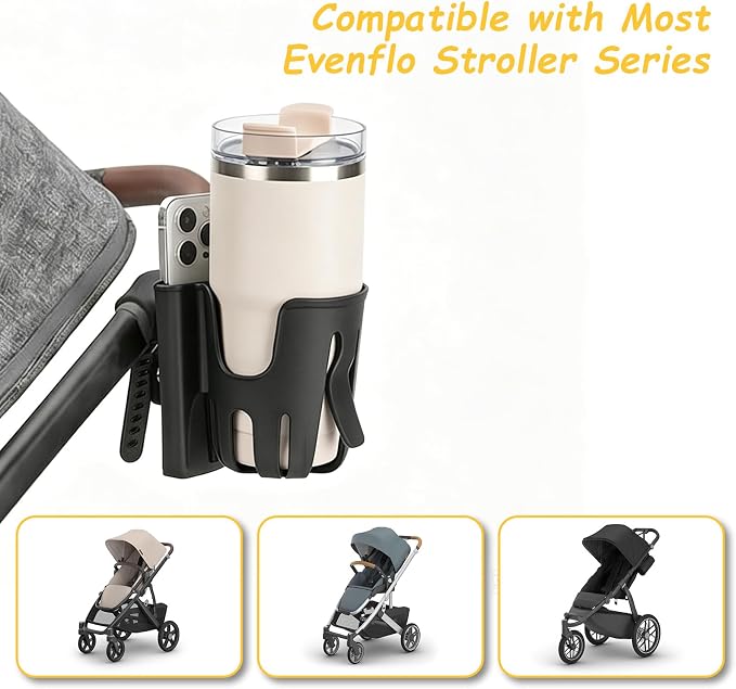 Cup Holder Compatible with UPPAbaby Vista V3 Cruz | 360 Degree Rotatable,Strap Cup Holder with Phone Slot Compatible with Accmor