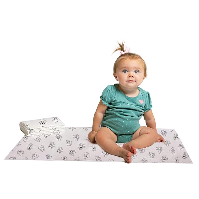 Disney Baby by J.L. Childress Disposable Changing Pads for Babies - Diaper Changing Table Covers, Baby Travel Essentials, Absorbent Liner Pads, Leak-Resistant, 26"x18"- Mickey & Minnie Mouse, 24 Count