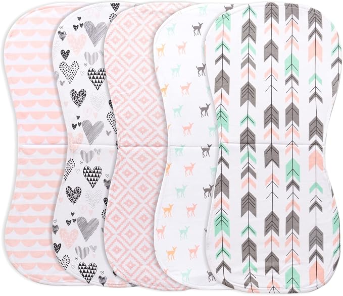 Little Tots Burp Cloths 100% Cotton Baby Burp Set, Absorbent & Soft Burping Cloth Newborn Towel for Newborns & Babies Boys & Girls Unisex 5 Pack (Full of Love)
