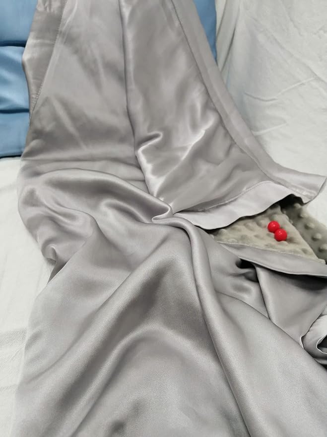 Baby Soft Silk Blanket - 100% Mulberry Silk On One Layer with Minky Plush Dot Blanket Backing - Reversible Double Layer, Gift for Girls/Boys Best for Summer (28 x 40 inch, Silver Grey)