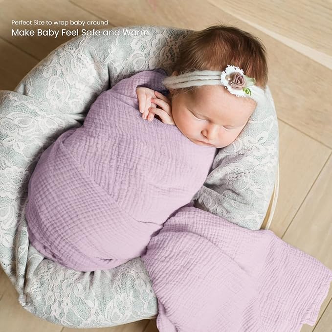 lulumoon Muslin Swaddle Blanket Baby Receiving Blankets Neutral, 2 Pack, Purple