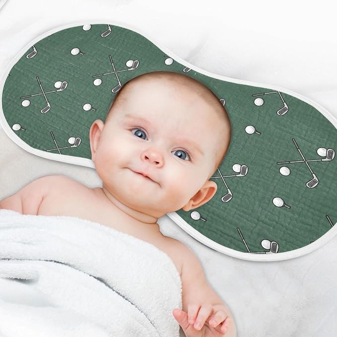 2 Pack Muslin Burp Cloths Golf Green Print Cotton Baby Burp Cloths Ultra Absorbent Burping Cloth Soft Spit Up Rags for Newborn Must Haves, Large 22" x 11"
