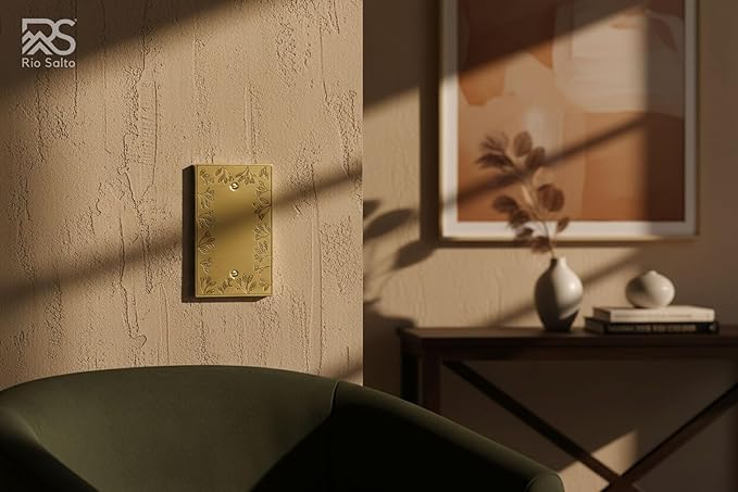 Rio Salto Metal Floral Decorative Wall Plate Blank Light Switch Cover Plate Outlet Covers Flower Wall Plates for Unused Outlets Child Toddler Baby Safe Device Safety Brushed Brass, 1-Gang Blank