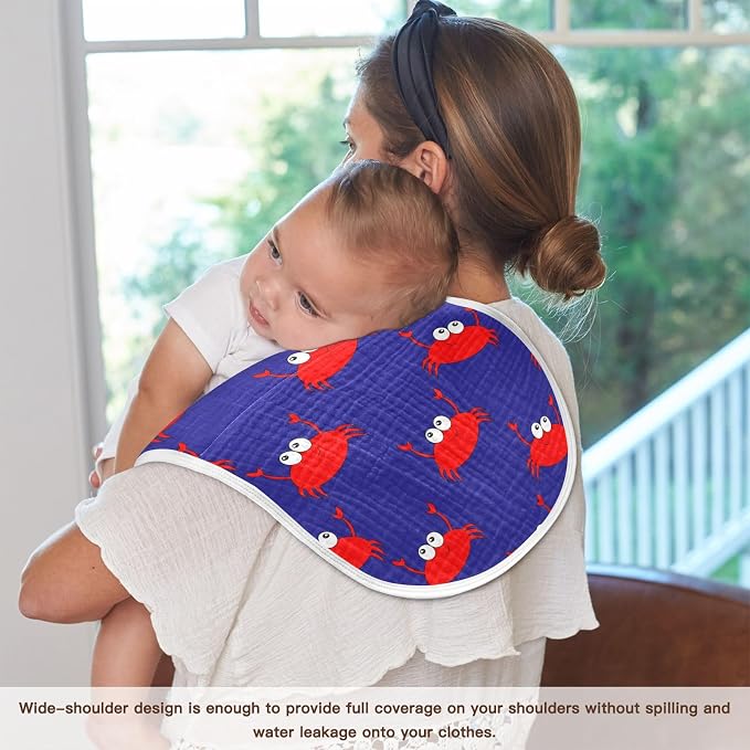 Fun Crab Muslin Burp Cloths for Baby Boys and Girls - 2-Pack Ultra Absorbent Muslin Washcloths, Newborn Towel, Milk Spit Up Rags, Burp Cloth Bibs for Unisex, 22 x 11 Inch