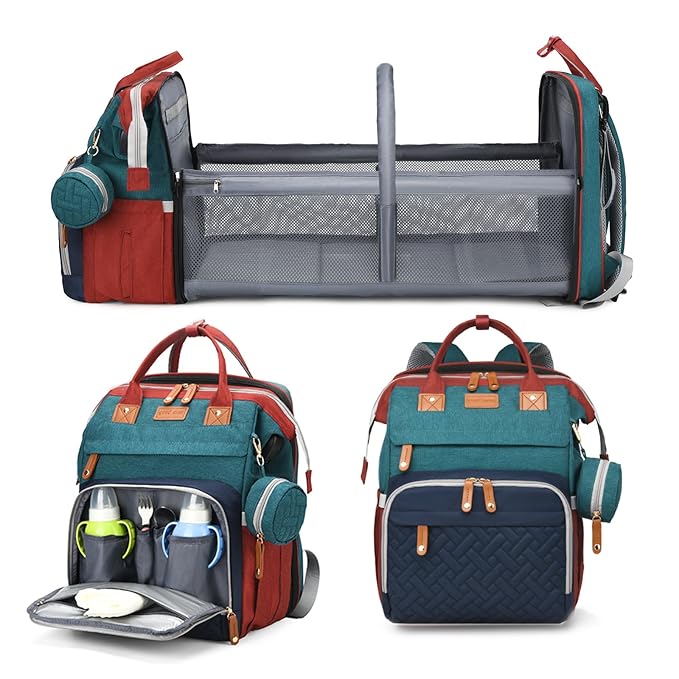 Jeryswet Baby Diaper Bags with Changing Station, Waterproof Large Capacity Diaper Bag Backpack for Moms Dads with USB Charging Port and Stroller Straps, Baby Shower Gifts, RGB