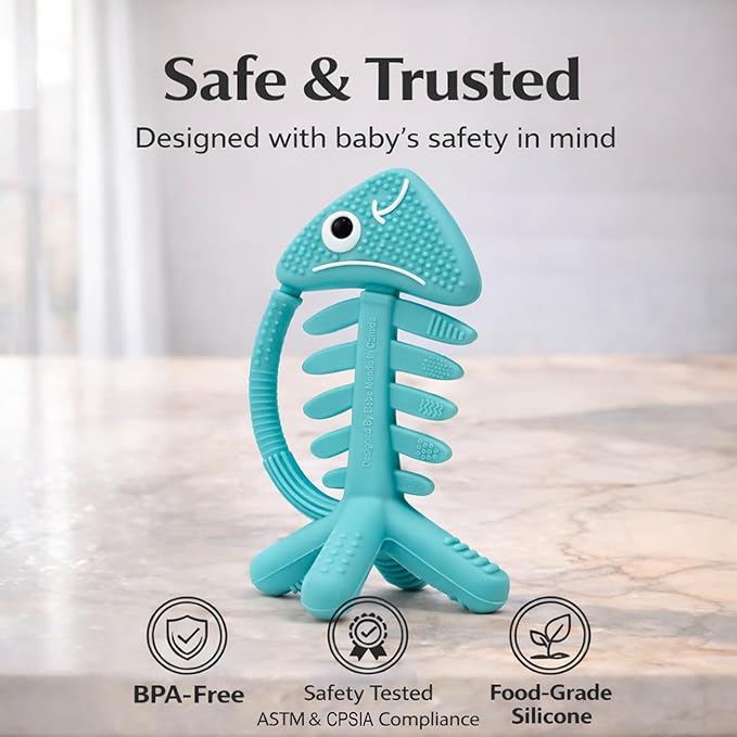 3 in 1 Infant Toys, Baby Teething Toys 3?? 6??2 Months, Teethers for Babies 0??????2 Months for Teething Relief, Baby Gift, Baby Teether Toys, Silicone Sensory Toys,USA Patent Pending, Fish Turquoise