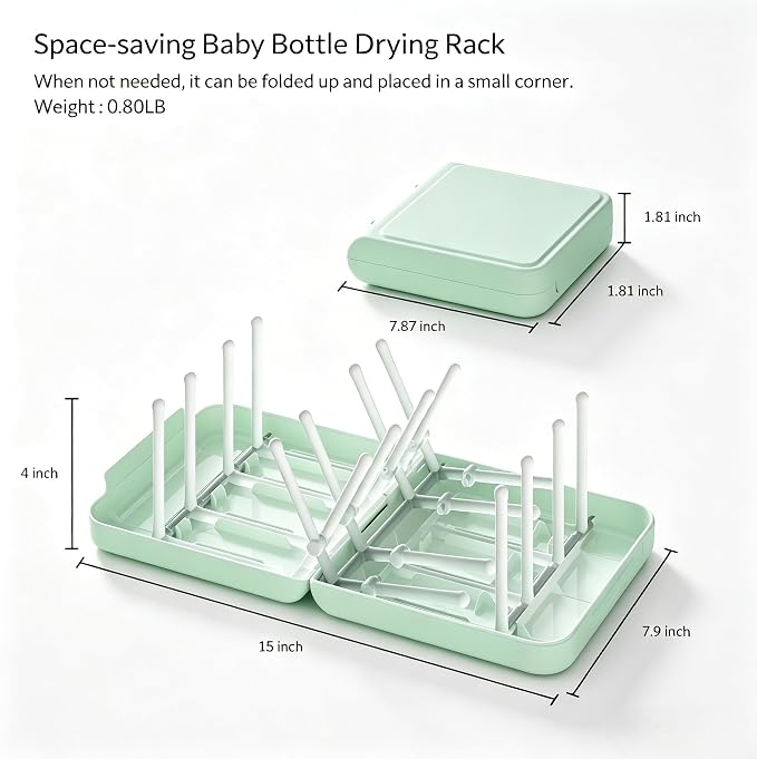 Foldable Travel Bottle Drying Rack, 16-Rib High Capacity, Space-Saving Portable Drying Rack for Baby Bottles, Breast Pumps & Feeding Accessories, Lightweight for Daily & Travel Use