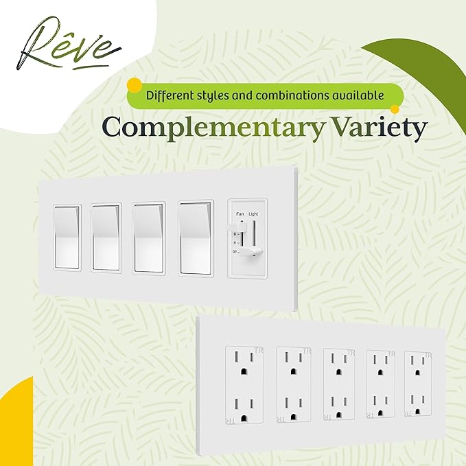 TG Screwless Decorator Wall Plates Child Safe Outlet Covers, Size 5-Gang 4.68" H x 10.14" L, Unbreakable Polycarbonate Thermoplastic, UL Listed, Glossy, White (1 Pack)