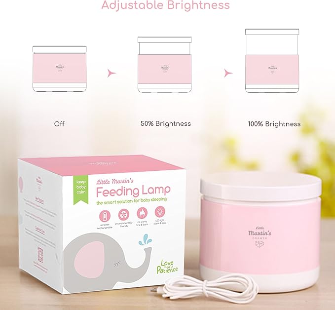 Little Martin’s Baby Night Light - USB Rechargeable Nursery Feeding LED Lamp - Adjustable Brightness & Cool White/Warm Yellow Two Color Modes (Pink, Limited Edition)