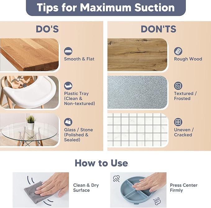 Suction Plates for Babies & Toddlers, 100% Silicone Divided Plates 2-Pack, Non-Slip Dishwasher & Microwave Safe Baby Feeding Essentials