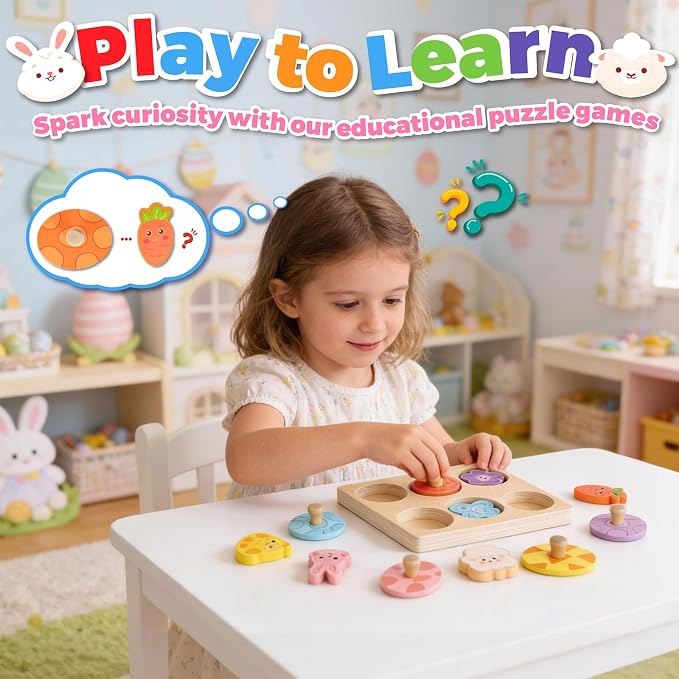 Wooden Puzzles for Toddlers 1-3, Dinosaur Egg Color Matching Puzzle, Montessori Toys for Boys Girls 1 2 3 Year Old, Preschool Learning Activity Toy
