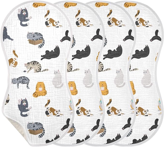 vvfelixl Baby Burp Cloths Cartoon Cat Baby Newborn Cotton Burping Cloths Set Baby Washcloths 4 Pack