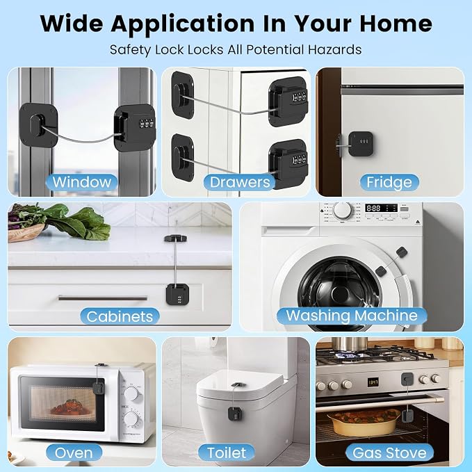 2PCS Fridge Lock with Code, Refrigerator Locks, Cabinet Locks Baby Proofing, Heavy Duty Combination Lock for Refrigerator, Freezer, Cabinets, Drawers and Windows, NO Drilling