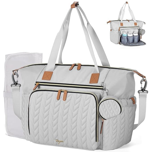 Diaper Bag Tote, Large Diaper Bags Waterproof, Hospital Bag for Labor Delivery, Baby Bag with Pacifier Case, Travel Diaper Tote with Changing Pad, Grey