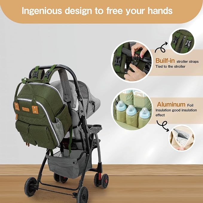 Diaper Bag Backpack 25L Capacity with Changing Pad for Boys and Girls Essential Baby Stuff for Mom (Gray)
