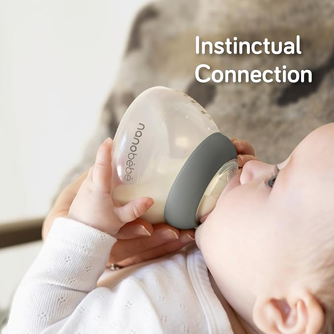 Nanobebe Breastmilk Bottle, Breastfeeding Newborn Breast Like, Anti Colic, Perfect Latch, Preserves Breast Milk nutrients, Twin-Pack Grey